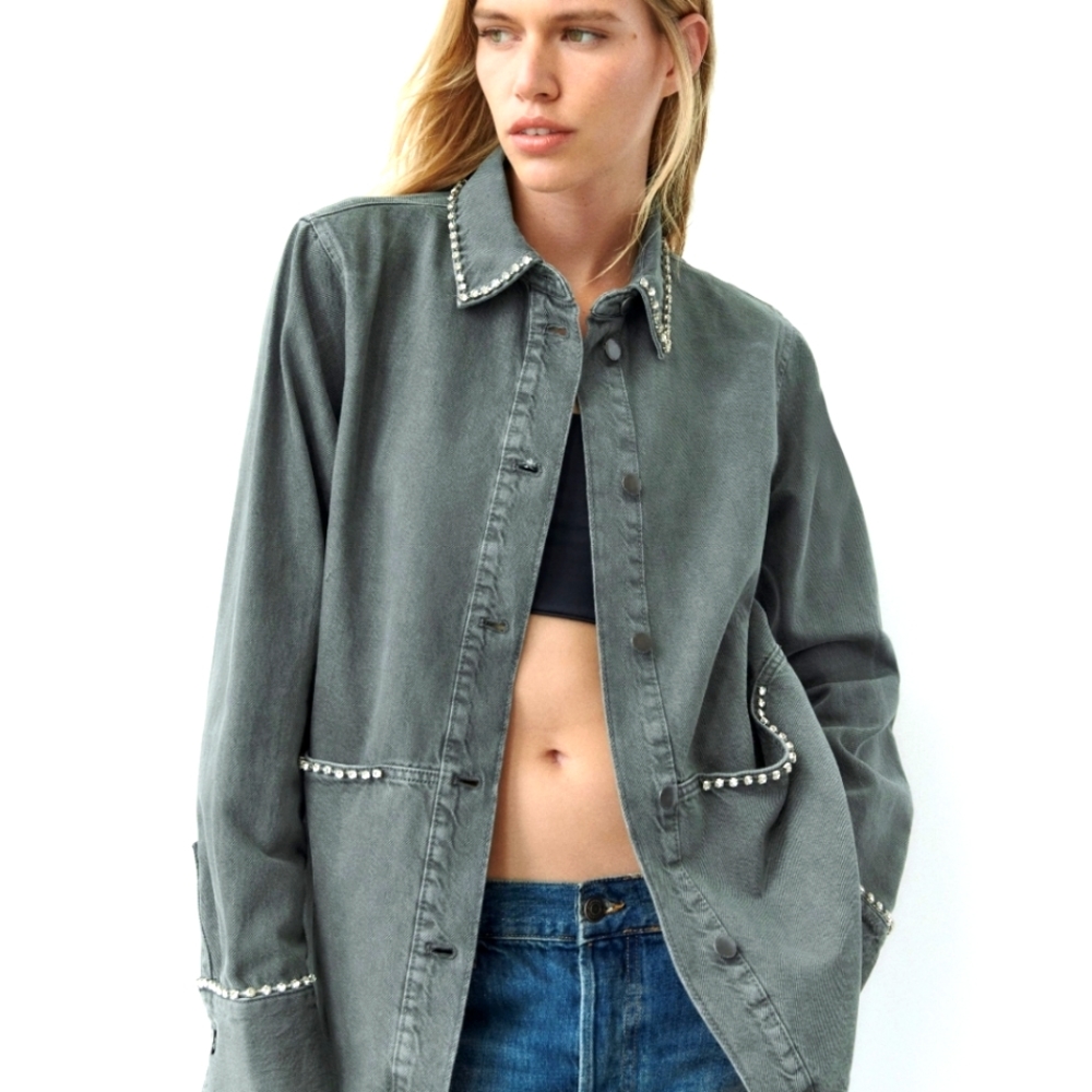 **NWT** Zara Rhinestone Oversized Shirt / Overshirt